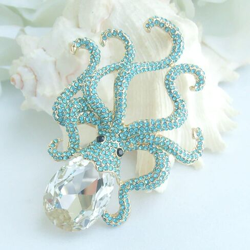 Unique 3.15" Austrian Crystal Octopus Brooch Pin Pendant BZ5097 in Saudi Arabia