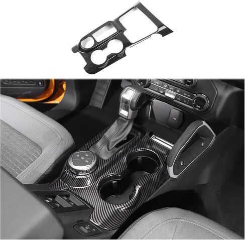 Linskip Gear Shift Panel Cover Trim Fit for Ford Bronco 2021-2025, Cup Holder Decor Cover for Bronco Interior Accessories(Black Carbon Fiber) in Saudi Arabia
