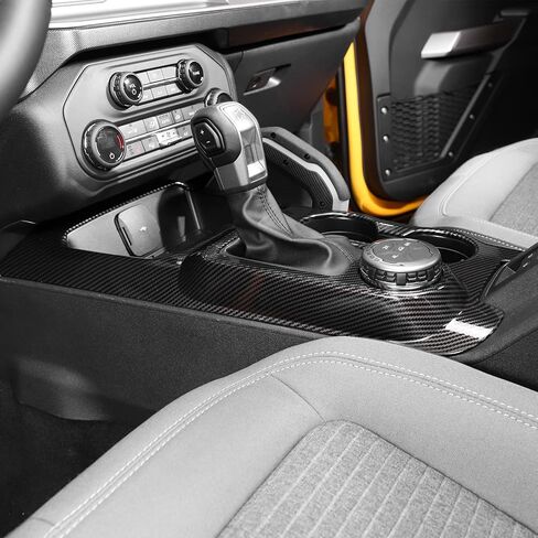 Linskip Gear Shift Panel Cover Trim Fit for Ford Bronco 2021-2025, Cup Holder Decor Cover for Bronco Interior Accessories(Black Carbon Fiber) in Saudi Arabia