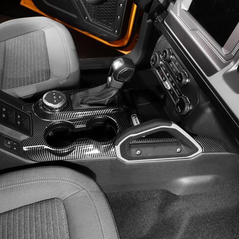 Linskip Gear Shift Panel Cover Trim Fit for Ford Bronco 2021-2025, Cup Holder Decor Cover for Bronco Interior Accessories(Black Carbon Fiber) in Saudi Arabia