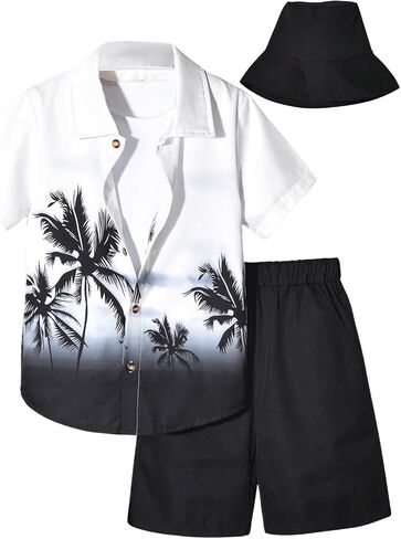GORGLITTER Boy's Two Piece Shorts Sets Color Block Button Down Short Sleeve Shirt and Shorts Outfits in Saudi Arabia