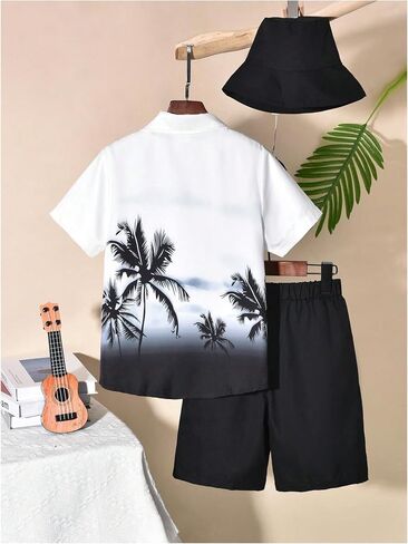 GORGLITTER Boy's Two Piece Shorts Sets Color Block Button Down Short Sleeve Shirt and Shorts Outfits in Saudi Arabia