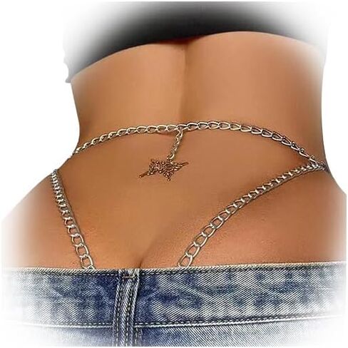 Sexy Butterfly Pendant Thong Panties Jewelry Summer Beach Butterfly Chain Thong Adjustable Bikini Simple Metal Thong Festival Rave G String Waist Body Chain Jewelry for Women in Kuwait