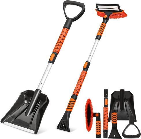 Magshion 4-in-1 Ice Scraper and Brush Combo for Car Emergency Snow Shovel, Extendable Snow Broom with Foam Grip 180° Pivoting Brush Head Snow Scraper for Car, Truck, Van in Saudi Arabia