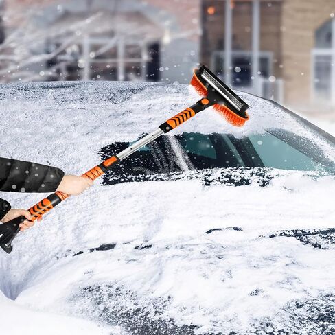 Magshion 4-in-1 Ice Scraper and Brush Combo for Car Emergency Snow Shovel, Extendable Snow Broom with Foam Grip 180° Pivoting Brush Head Snow Scraper for Car, Truck, Van in Saudi Arabia