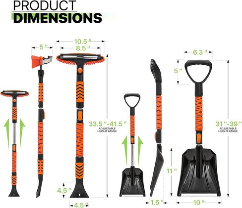 Magshion 4-in-1 Ice Scraper and Brush Combo for Car Emergency Snow Shovel, Extendable Snow Broom with Foam Grip 180° Pivoting Brush Head Snow Scraper for Car, Truck, Van in Saudi Arabia