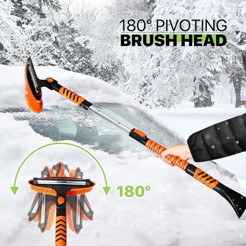 Magshion 4-in-1 Ice Scraper and Brush Combo for Car Emergency Snow Shovel, Extendable Snow Broom with Foam Grip 180° Pivoting Brush Head Snow Scraper for Car, Truck, Van in Saudi Arabia