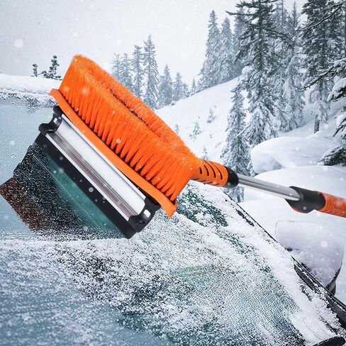 Magshion 4-in-1 Ice Scraper and Brush Combo for Car Emergency Snow Shovel, Extendable Snow Broom with Foam Grip 180° Pivoting Brush Head Snow Scraper for Car, Truck, Van in Saudi Arabia