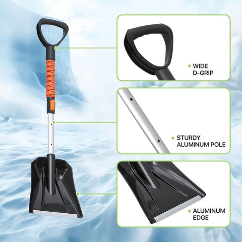 Magshion 4-in-1 Ice Scraper and Brush Combo for Car Emergency Snow Shovel, Extendable Snow Broom with Foam Grip 180° Pivoting Brush Head Snow Scraper for Car, Truck, Van in Saudi Arabia