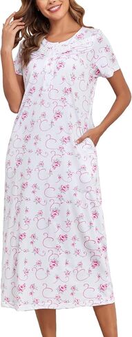 Nightgowns For Women Soft Cotton Sleep Shirts Long Nightdress With Pockets Plus Size S-3XL in Saudi Arabia