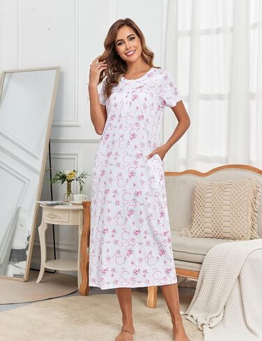 Nightgowns For Women Soft Cotton Sleep Shirts Long Nightdress With Pockets Plus Size S-3XL in Saudi Arabia