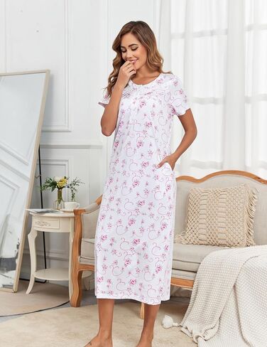 Nightgowns For Women Soft Cotton Sleep Shirts Long Nightdress With Pockets Plus Size S-3XL in Saudi Arabia