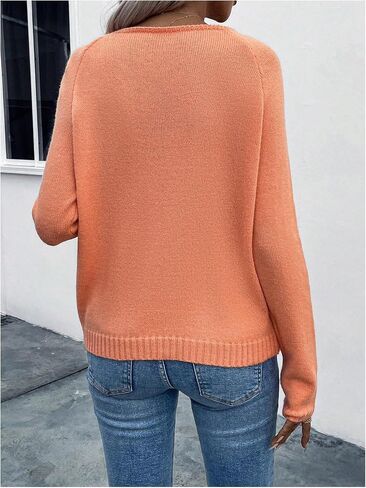 MakeMeChic Women's 3D Flower V Neck Long Sleeve Sweater Knitted Pullover Top in Saudi Arabia