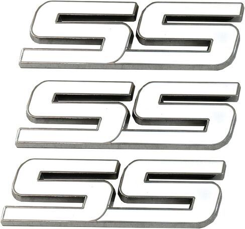 3pcs Metal SS Front Door SS Emblem Car Badge Sticker Decals Replacement for Chevy Camaro 06-10 (White) in Kuwait