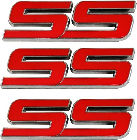 3pcs Metal SS Front Door SS Emblem Car Badge Sticker Decals Replacement for Chevy Camaro 06-10 (White) in Saudi Arabia