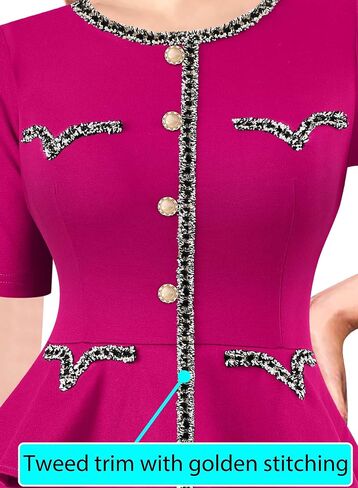VFSHOW Womens Buttons Peplum Work Business Office Professional Patchwork Pencil Sheath Dress in Saudi Arabia