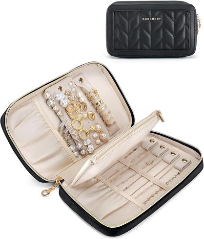BAGSMART Travel Jewelry Case Jewelry Box Organizers and Storage Earings Holder Organizer for Women for Necklaces, Bracelets, Rings-Pink in Saudi Arabia