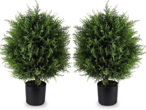 Artificial Topiary Cedar Ball Tree 20'' Fake Cedar Potted Plants Artificial Shrubs Bushes Ball Tree for Indoor Outdoor Home Garden Decor (2 Pack) in Saudi Arabia