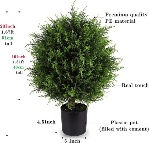 Artificial Topiary Cedar Ball Tree 20'' Fake Cedar Potted Plants Artificial Shrubs Bushes Ball Tree for Indoor Outdoor Home Garden Decor (2 Pack) in Saudi Arabia
