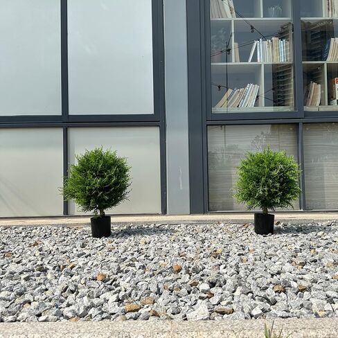 Artificial Topiary Cedar Ball Tree 20'' Fake Cedar Potted Plants Artificial Shrubs Bushes Ball Tree for Indoor Outdoor Home Garden Decor (2 Pack) in Saudi Arabia