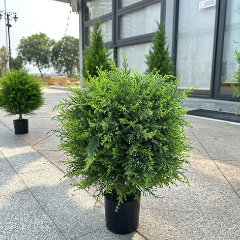 Artificial Topiary Cedar Ball Tree 20'' Fake Cedar Potted Plants Artificial Shrubs Bushes Ball Tree for Indoor Outdoor Home Garden Decor (2 Pack) in Saudi Arabia