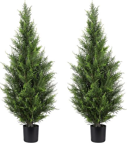 Artificial Topiary Cedar Ball Tree 20'' Fake Cedar Potted Plants Artificial Shrubs Bushes Ball Tree for Indoor Outdoor Home Garden Decor (2 Pack) in Saudi Arabia