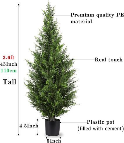 Artificial Topiary Cedar Ball Tree 20'' Fake Cedar Potted Plants Artificial Shrubs Bushes Ball Tree for Indoor Outdoor Home Garden Decor (2 Pack) in Saudi Arabia