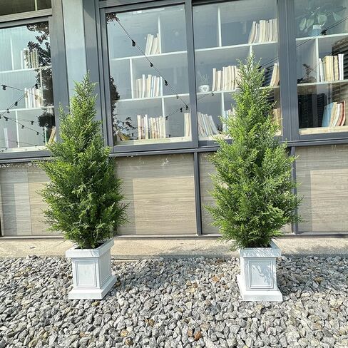 Artificial Topiary Cedar Ball Tree 20'' Fake Cedar Potted Plants Artificial Shrubs Bushes Ball Tree for Indoor Outdoor Home Garden Decor (2 Pack) in Saudi Arabia