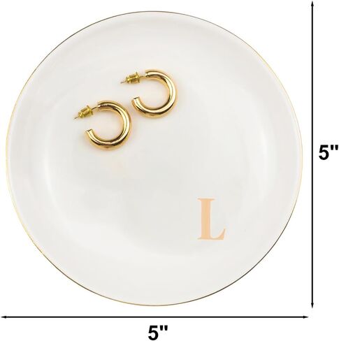 Ceramic Initial Jewelry Dish Ring Dish Personalized L-Monogrammed Engagement Wedding Gifts,Decorative Jewelry Holder For Friends,Sister,Birthday Mother'S Day Christmas For Women,White in Saudi Arabia