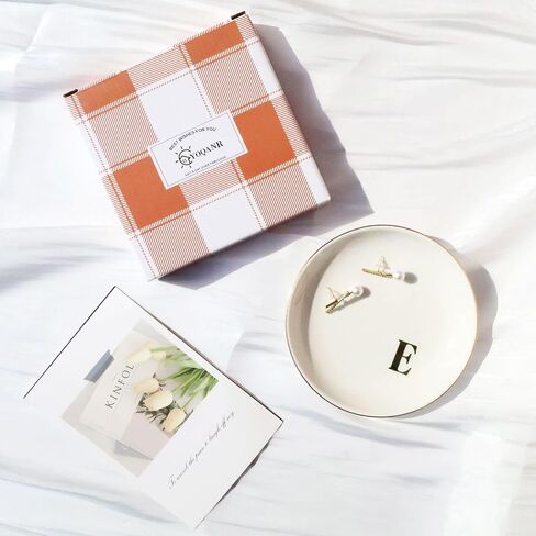 Ceramic Initial Jewelry Dish Ring Dish Personalized L-Monogrammed Engagement Wedding Gifts,Decorative Jewelry Holder For Friends,Sister,Birthday Mother'S Day Christmas For Women,White in Saudi Arabia