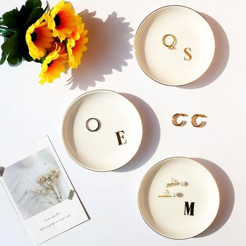 Ceramic Initial Jewelry Dish Ring Dish Personalized L-Monogrammed Engagement Wedding Gifts,Decorative Jewelry Holder For Friends,Sister,Birthday Mother'S Day Christmas For Women,White in Saudi Arabia