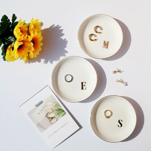 Ceramic Initial Jewelry Dish Ring Dish Personalized L-Monogrammed Engagement Wedding Gifts,Decorative Jewelry Holder For Friends,Sister,Birthday Mother'S Day Christmas For Women,White in Saudi Arabia