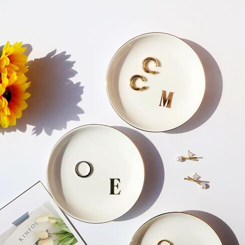 Ceramic Initial Jewelry Dish Ring Dish Personalized L-Monogrammed Engagement Wedding Gifts,Decorative Jewelry Holder For Friends,Sister,Birthday Mother'S Day Christmas For Women,White in Saudi Arabia