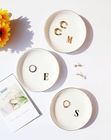 Ceramic Initial Jewelry Dish Ring Dish Personalized L-Monogrammed Engagement Wedding Gifts,Decorative Jewelry Holder For Friends,Sister,Birthday Mother'S Day Christmas For Women,White in Saudi Arabia