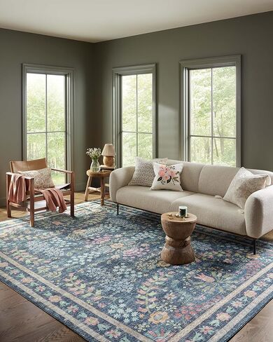 Loloi Rifle Paper Co. مجموعة ميزون MAO-06 أزرق/متعدد 2'-6" x 9'-6"، 0.19 بوصة ارتفاع الوبر، سجادة عداء in Kuwait