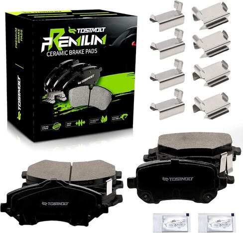 New 8pcs Complete Front+Rear Super Quiet Slotted & Shimmed Ceramic Disc Brake Pads Set w/Installation Hardware Compatible With Routan Journey Grand Caravan Town & Country C/V Standard Brake in Kuwait