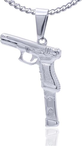 Hip Hop Stainless Steel Gang Gun Tag Pendant Charm Necklace,24" Chain in Saudi Arabia