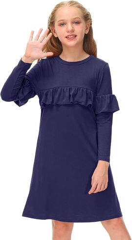 فستان BesserBay للفتيات بأكمام طويلة وأكمام طويلة لخريف وشتاء متوسط ​​الطول من 4 إلى 12 سنة in Kuwait