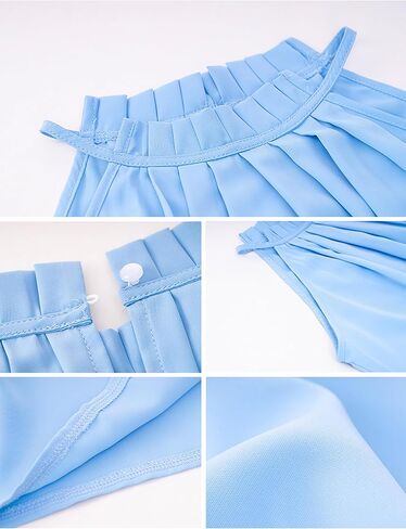 Women Summer Chiffon Pleated Halter Neck Tank Tops Casual Sleeveless Dressy Blouses in Kuwait