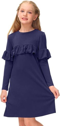 فستان BesserBay للفتيات بأكمام طويلة وأكمام طويلة لخريف وشتاء متوسط ​​الطول من 4 إلى 12 سنة in Kuwait