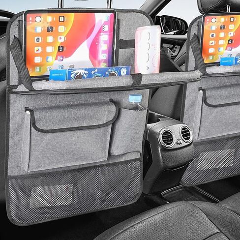 منظم المقعد الخلفي للسيارة مع حامل للكمبيوتر اللوحي - عبوتان منظم المقعد الخلفي للسيارة مع صينية طاولة قابلة للطي، منظم تخزين السيارة مع صينية طعام قابلة للطي، واقي المقعد الخلفي للأطفال (رمادي) in Kuwait