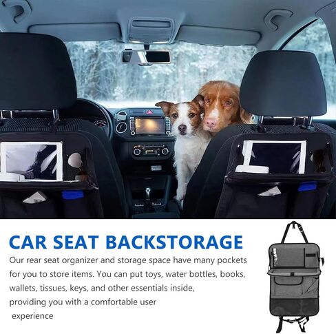 منظم المقعد الخلفي للسيارة مع حامل للكمبيوتر اللوحي - عبوتان منظم المقعد الخلفي للسيارة مع صينية طاولة قابلة للطي، منظم تخزين السيارة مع صينية طعام قابلة للطي، واقي المقعد الخلفي للأطفال (رمادي) in Kuwait