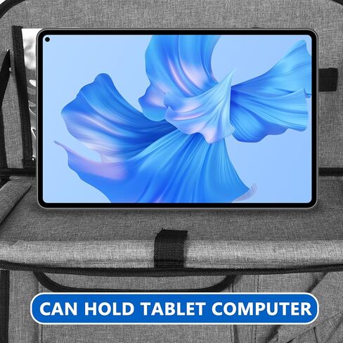 منظم المقعد الخلفي للسيارة مع حامل للكمبيوتر اللوحي - عبوتان منظم المقعد الخلفي للسيارة مع صينية طاولة قابلة للطي، منظم تخزين السيارة مع صينية طعام قابلة للطي، واقي المقعد الخلفي للأطفال (رمادي) in Kuwait