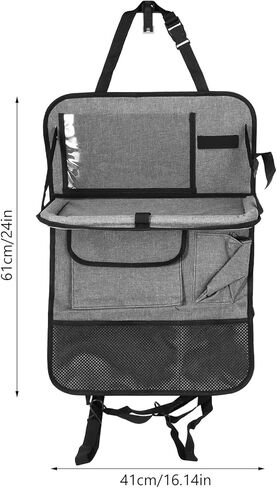 منظم المقعد الخلفي للسيارة مع حامل للكمبيوتر اللوحي - عبوتان منظم المقعد الخلفي للسيارة مع صينية طاولة قابلة للطي، منظم تخزين السيارة مع صينية طعام قابلة للطي، واقي المقعد الخلفي للأطفال (رمادي) in Kuwait