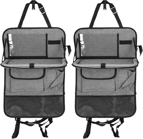 منظم المقعد الخلفي للسيارة مع حامل للكمبيوتر اللوحي - عبوتان منظم المقعد الخلفي للسيارة مع صينية طاولة قابلة للطي، منظم تخزين السيارة مع صينية طعام قابلة للطي، واقي المقعد الخلفي للأطفال (رمادي) in Kuwait