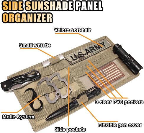 Car Molle Visor Panel Organizer, Car Sun Visor Organizer Tactical Storage Holder Pouch, Nylon Sunshade Pocket with Velcro Strap for Pen Card Sunglass, Visor Accessories for Car SUV Truck in Kuwait