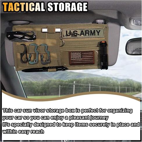 Car Molle Visor Panel Organizer, Car Sun Visor Organizer Tactical Storage Holder Pouch, Nylon Sunshade Pocket with Velcro Strap for Pen Card Sunglass, Visor Accessories for Car SUV Truck in Kuwait