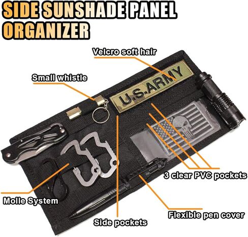 Car Molle Visor Panel Organizer, Car Sun Visor Organizer Tactical Storage Holder Pouch, Nylon Sunshade Pocket with Velcro Strap for Pen Card Sunglass, Visor Accessories for Car SUV Truck in Kuwait