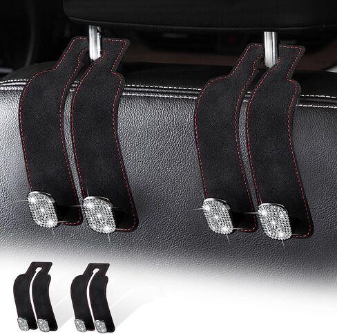 Bling Car Hooks,Car Seat Hooks for Headrest,Double Car Headrest Hook,Car Seat Hooks for Purses and Bags,Universal Hook for Car/SUV/Truck/Pickup(Bling Black,2PC) in Saudi Arabia