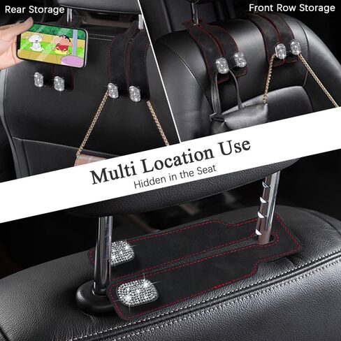 Bling Car Hooks,Car Seat Hooks for Headrest,Double Car Headrest Hook,Car Seat Hooks for Purses and Bags,Universal Hook for Car/SUV/Truck/Pickup(Bling Black,2PC) in Saudi Arabia